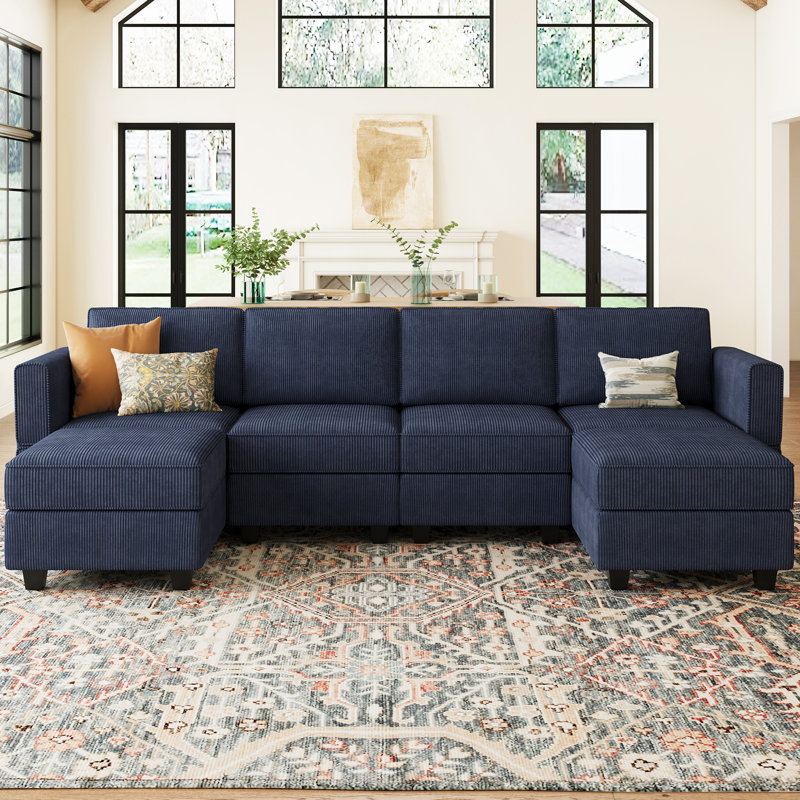 Nairoby 7-Piece Velvet Symmetrical Upholstered Modular Sectional Sofa Set Storage Sofa Apartment Couch 4-Seat Sofa with 2 Ottomans