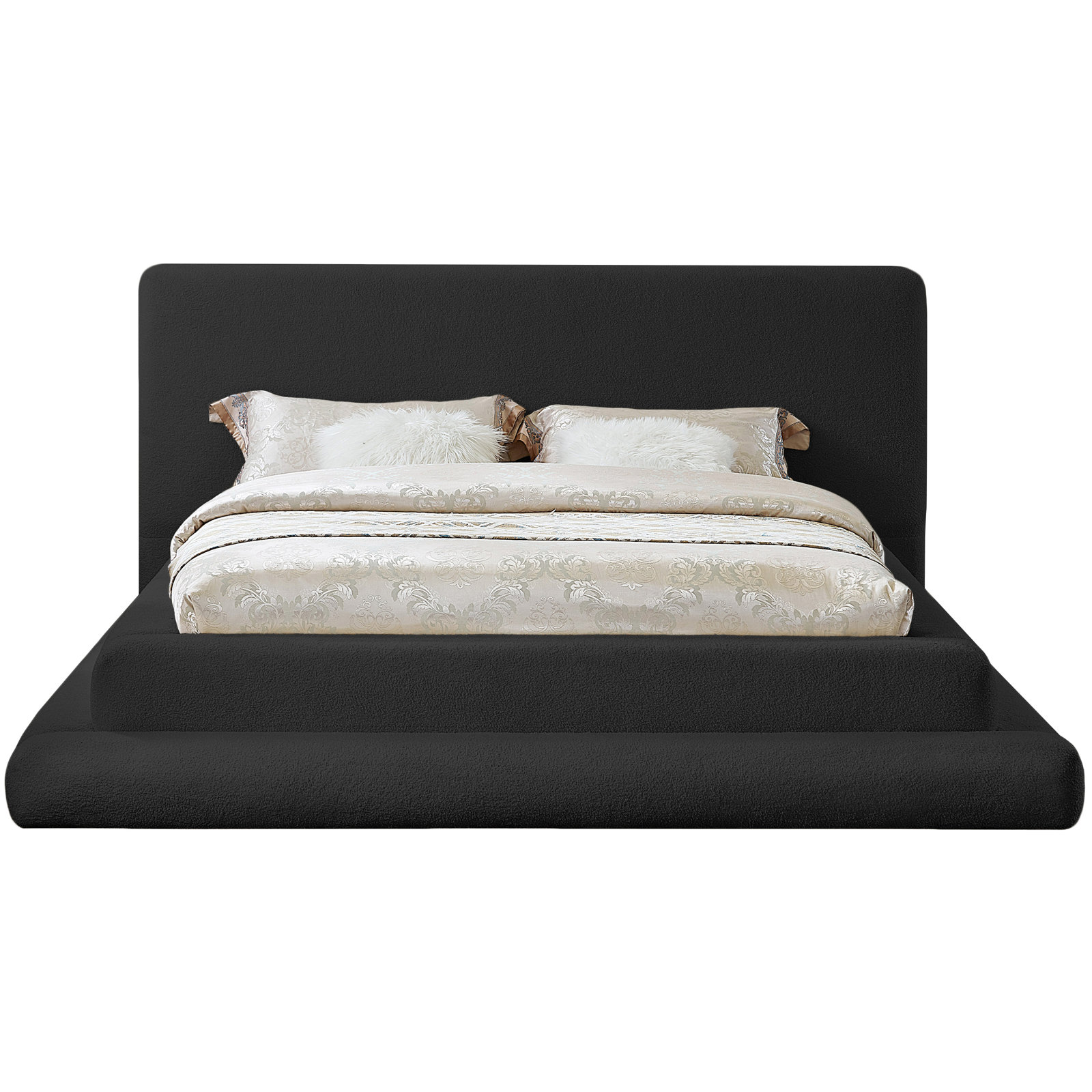 Hoffarth Upholstered Bed, King, Black Faux Shearling Teddy Fabric