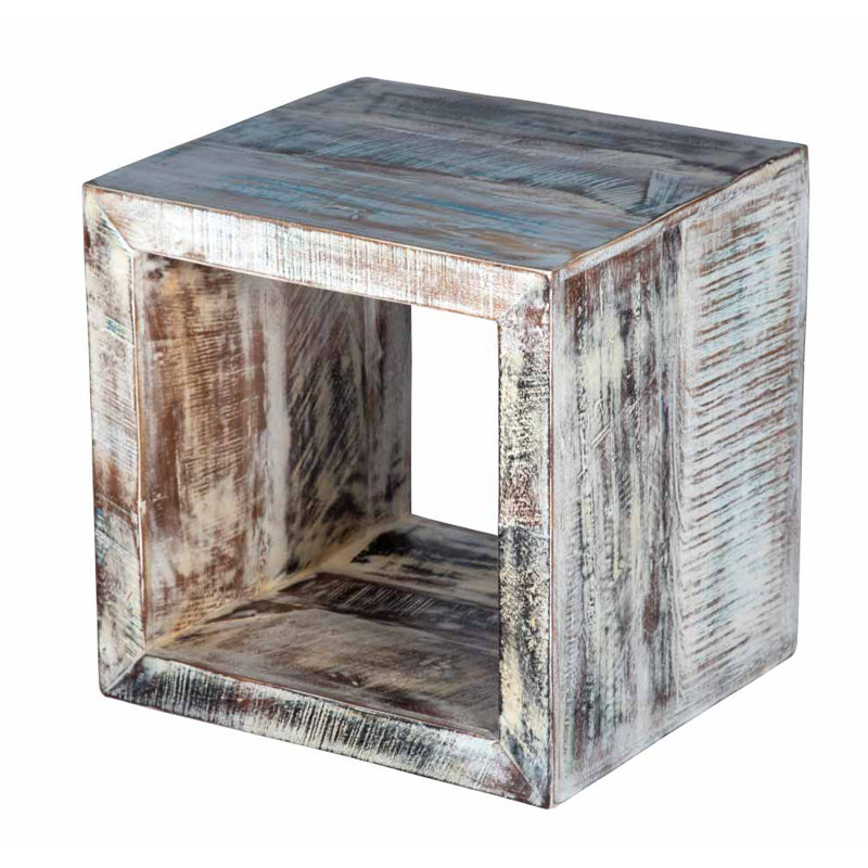 Symon Solid Wood End Table, White Washed