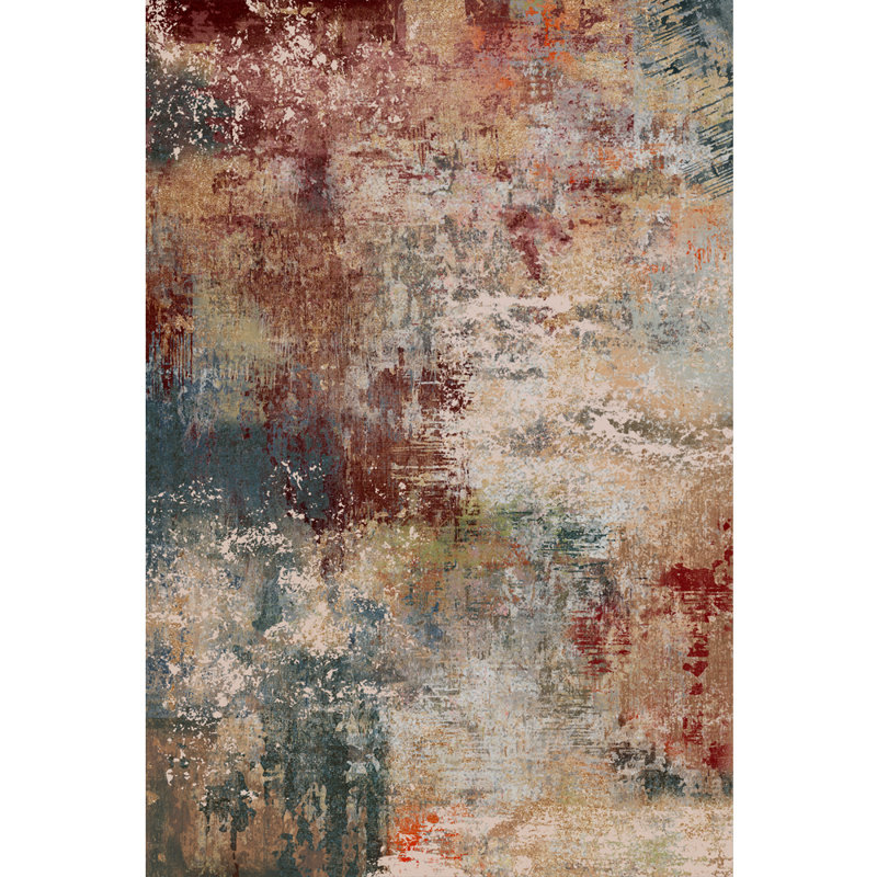 Washable Area Rug Abstract Soft Vintage Inspired Distressed Low Pile for Living Room Bedroom Entryway, Brown/Red