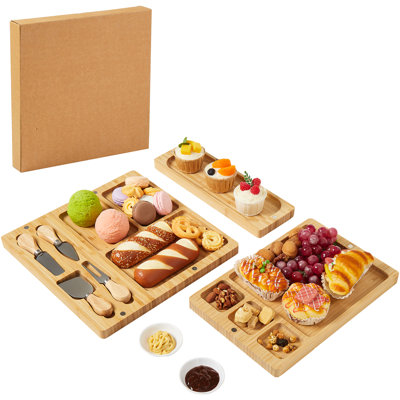 Ensemble de planches à charcuterie en bambou 3 en 1, grande planche à fromage avec ensemble de couteaux 25,2 po x 12,6 po - Plateau de fromages, plateau de fromages et ensemble de cadeaux pour la fête d'Halloween, cadeau de réchauffement de la maison, cadeau de mariage
