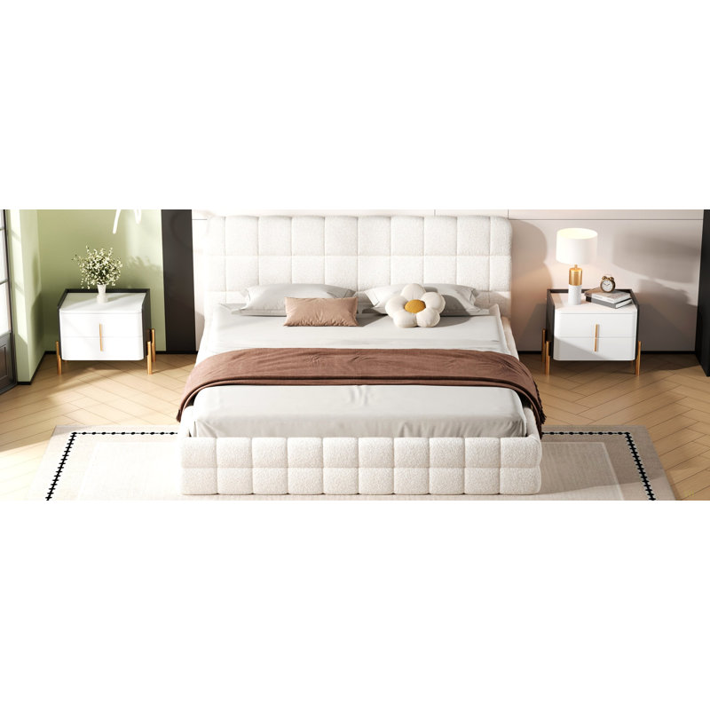 Lit plateforme tapissier, Très grand lit, Blanc