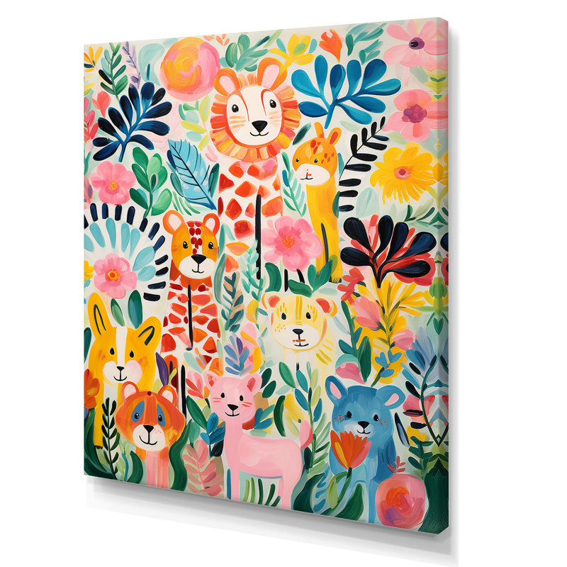 Motif d'animaux de chambre de bébé coloré IV - reproductions encadrées, Toile tendue, H 32 po x l 16 po x P 1 po