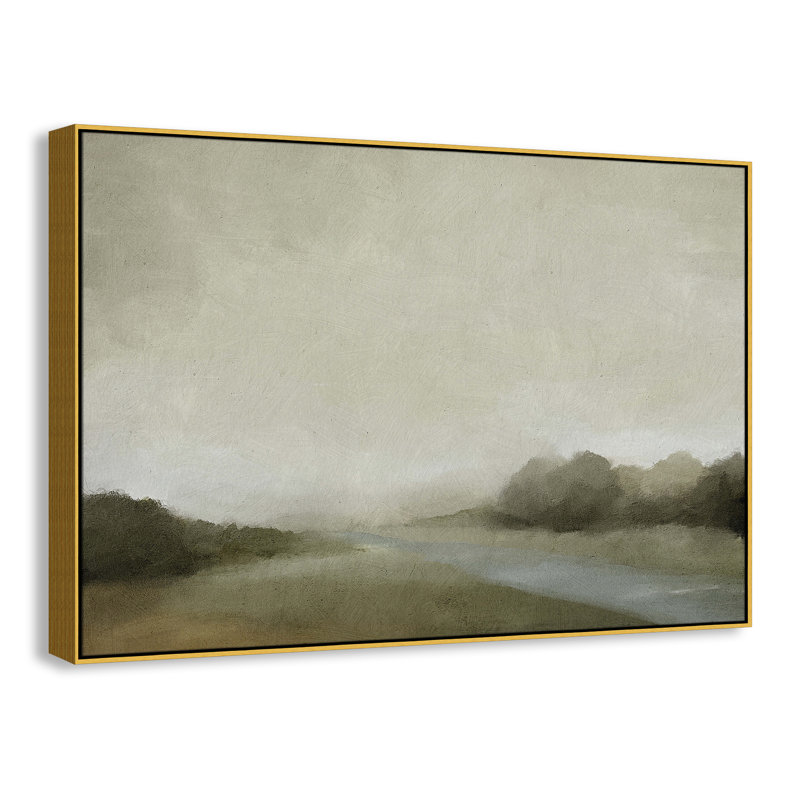 Peinture à l'aquarelle sur cadre flottant Vanora "Lovers Creek", H 41,5 po x l 61,5 po, Doré