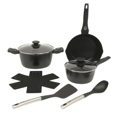 Oster SmartHandle Advance 13-Piece Ceramic Nonstick Cookware Set – Gray Interior, Induction Base, Detachable Handles, Oven & Dishwasher Safe, With Utensils & Pan Protectors