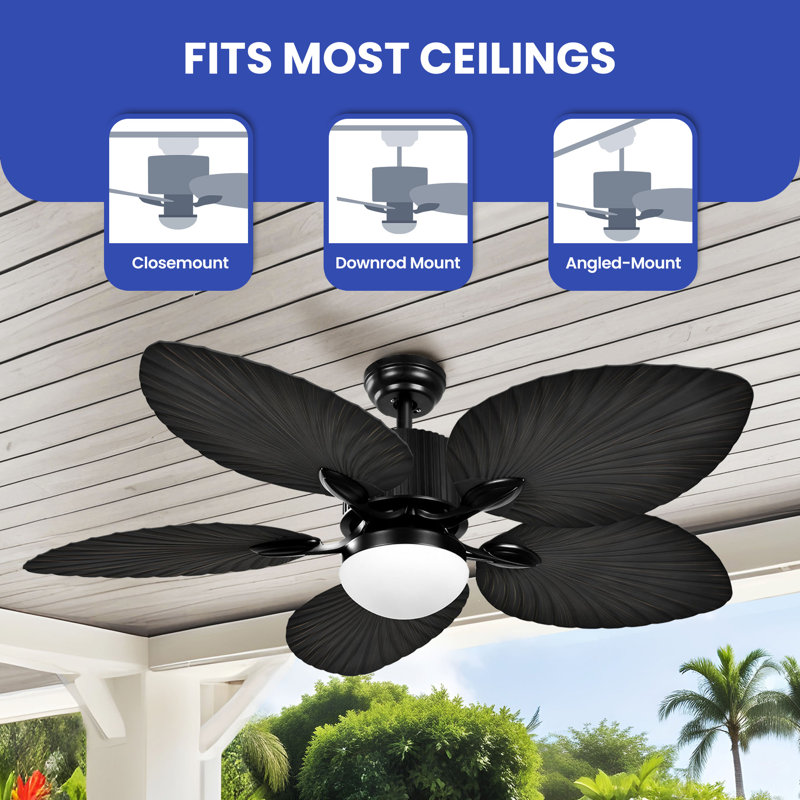 Ventilateur de plafond 52 po Akam avec lumières DEL et 5 pales tropicales, Gris