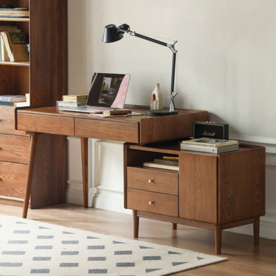 Walnut Rectangular Solid Wood Executive desk with drawers desk