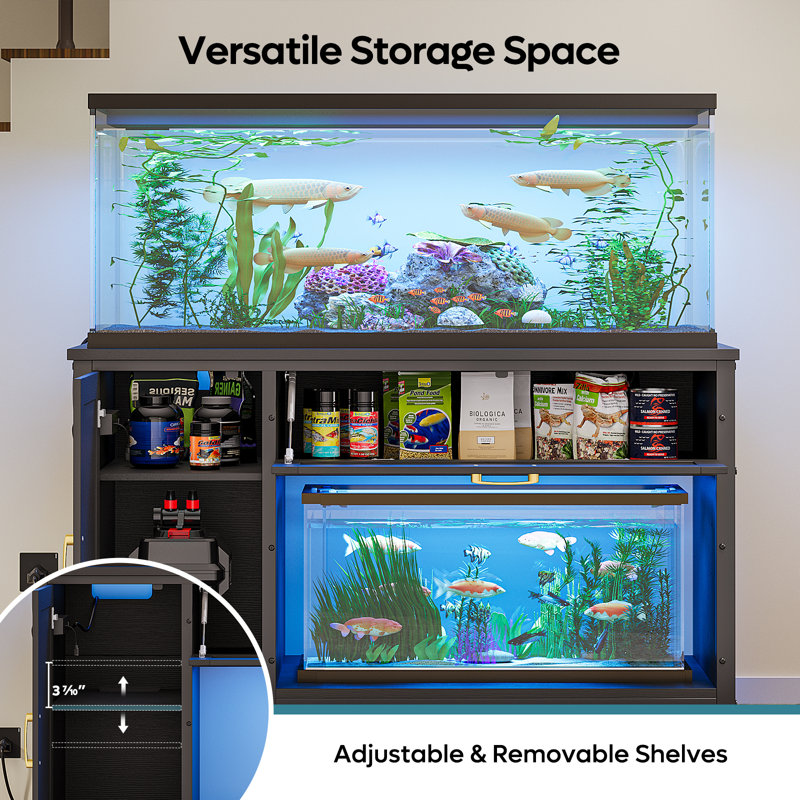 55-75 Gallon Aquarium Stand With Power Outlets - Heavy Duty Metal Fish Tank Stand Holds 1200LBS, Black