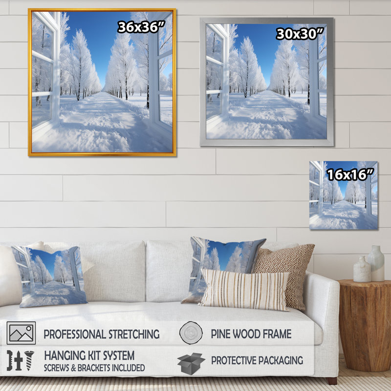 Winter Forest Window Views III - Winter Landscape, art mural, H 16 po x l 16 po x P 1 po, Toile tendue