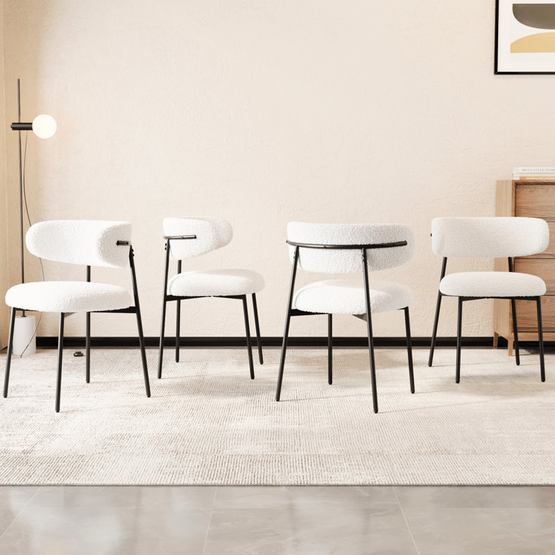 4 chaises de salle à manger blanches - Velours confortable avec pieds en métal élégants pour la maison et le bureau