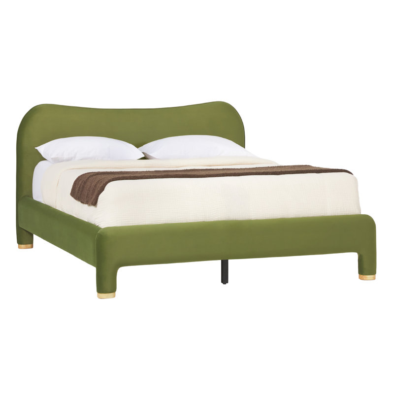 Sitarski Modern Curved Upholstered Bed, King, Green