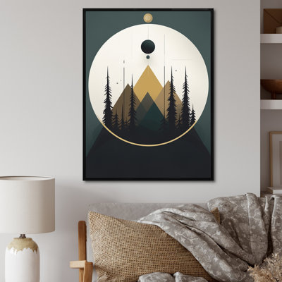 Minimal Full Moon Mountain en vert et bleu sur toile