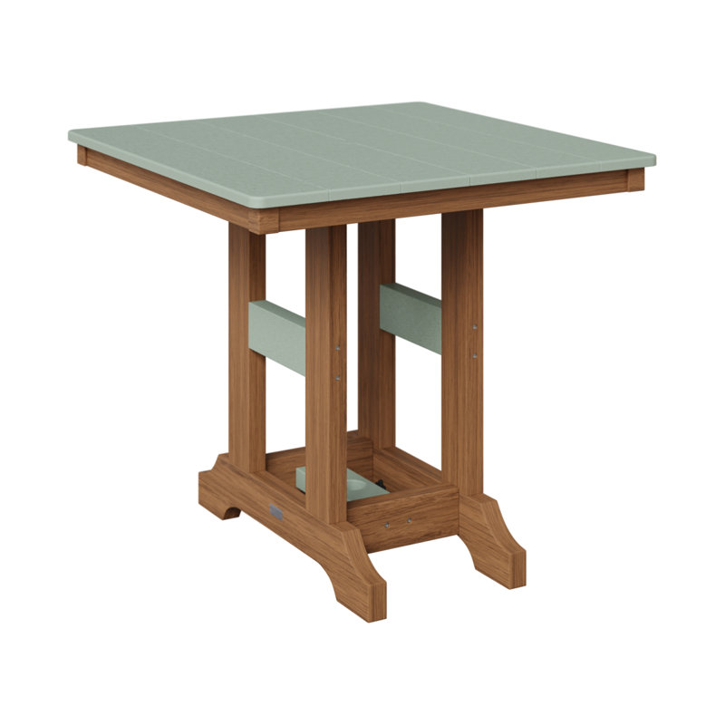 Garden Classic Outdoor Square Bar Table, 39.5" H x 33" W x 33" D, Antique Mahogany, Seafoam
