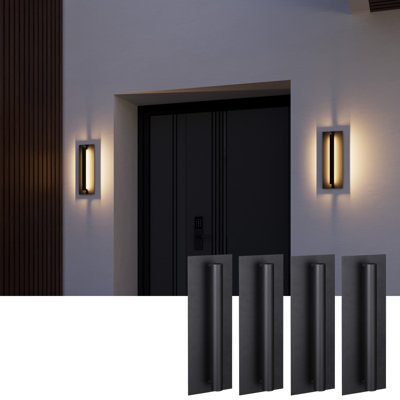 Lampe murale d'extérieur à DEL, lumière extérieure en aluminium noir mat à motif sculpté, blanc chaud 3000K
