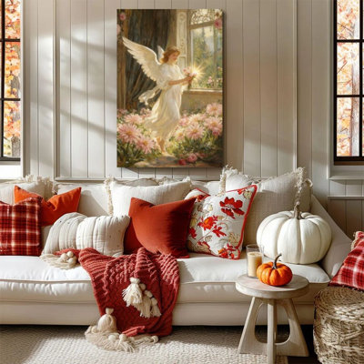 1pc, peinture sur toile encadrée ange, bouquet et lumière, style néo-classique, peinture à l'huile, impression sur affiche rétro, décoration murale, cadeau parfait pour une œuvre d'art moderne dans le salon de la chambre à coucher