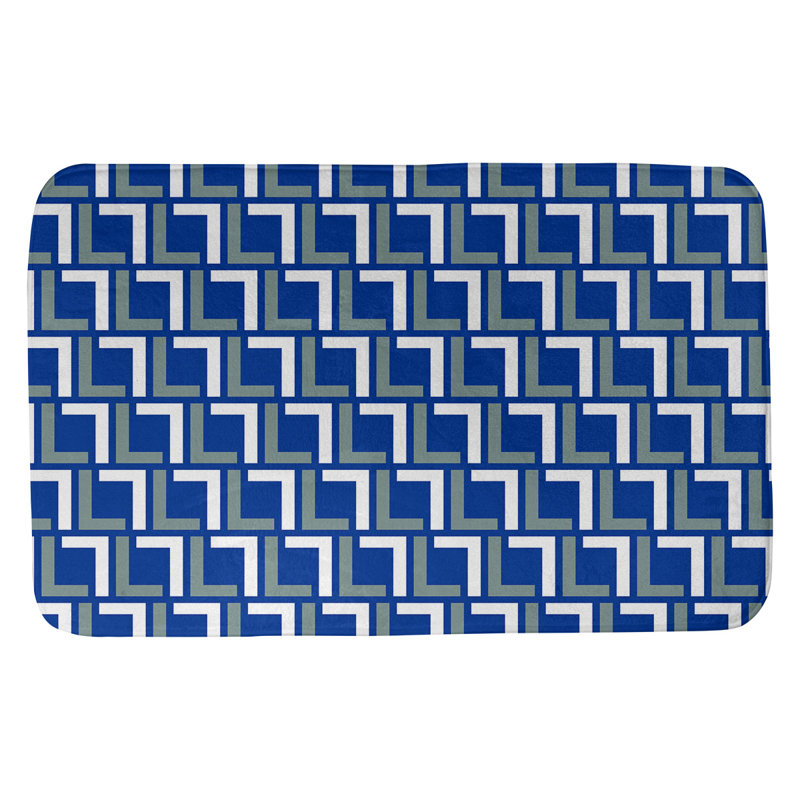 Tapis pour salle de bain Baltimore, l 17 po x L 24 po, Bleu royal / argent vert / blanc