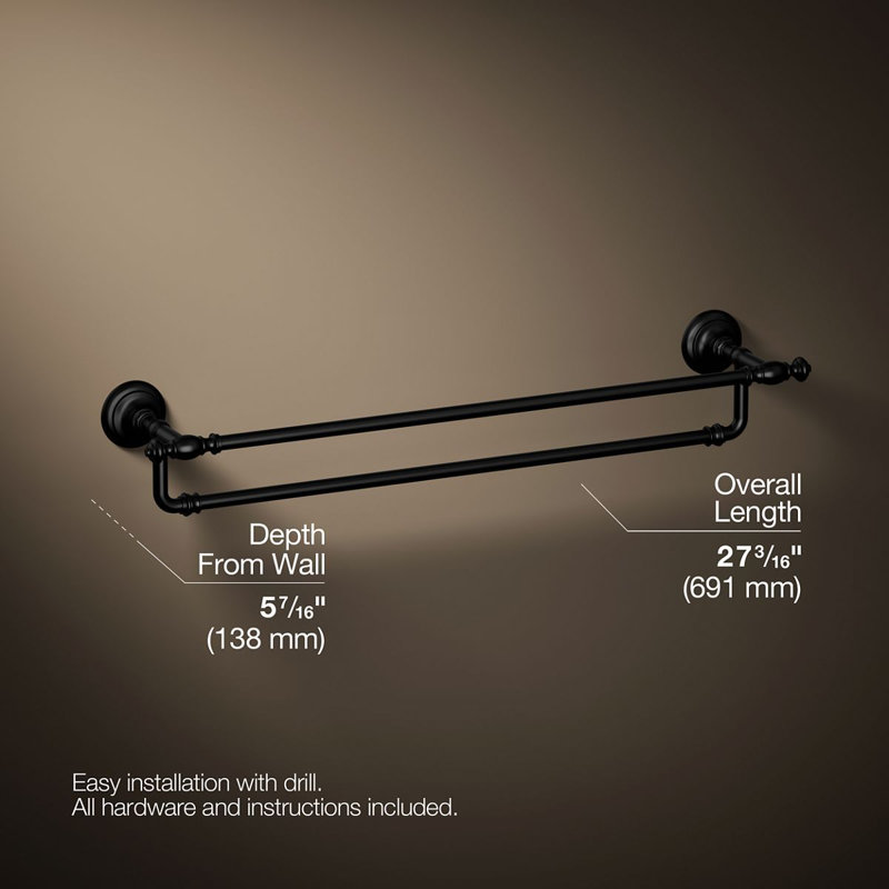 Artifacts® Double 24" Wall Mounted Towel Bar, Matte Black