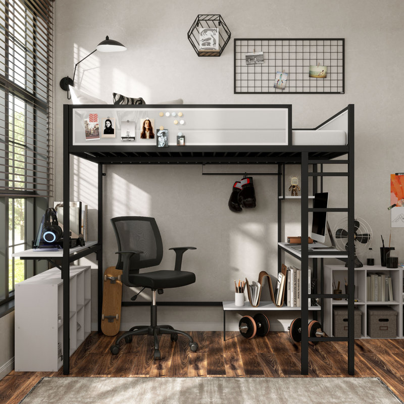 Audresha Kids Full Loft Bed With Dual Desks And Shelves
