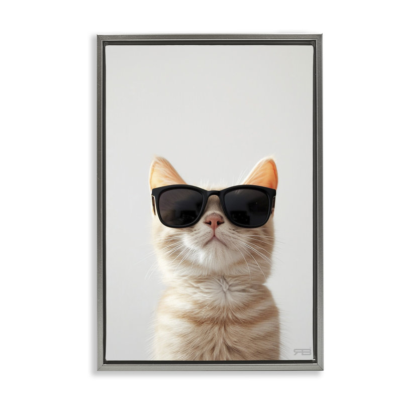 Toile flottante encadrée gris avec lunettes de soleil Cool par Roozbeh Bahramali, Cadre flottant gris lustré