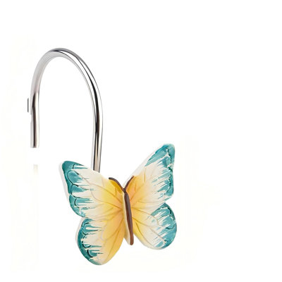 12PCS Home Fashions Butterfly Anti Rust Decorative Resin Hooks For Bathroom Shower Curtain,Bedroom,Living Room Curtain