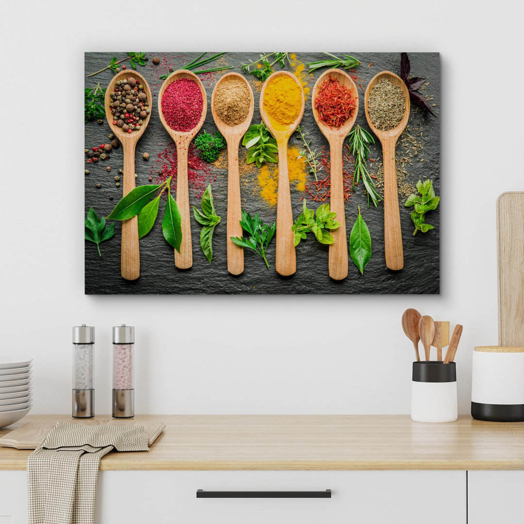 Kitchen Food " Herbs And Spice In Spoons " IDEA4WALL Overall 