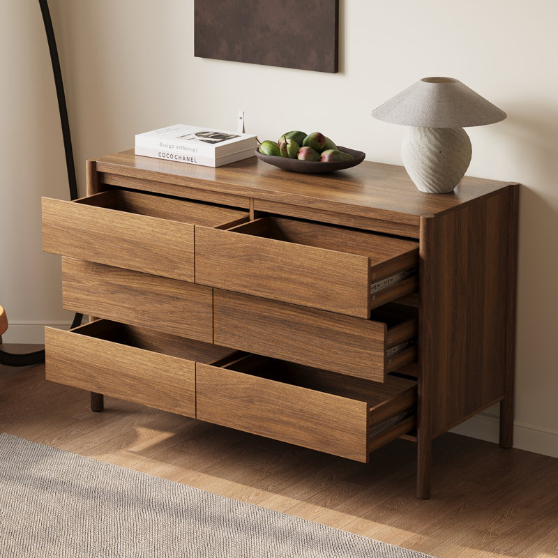 6-Drawer Accent Chest Dresser With Rubberwood Legs