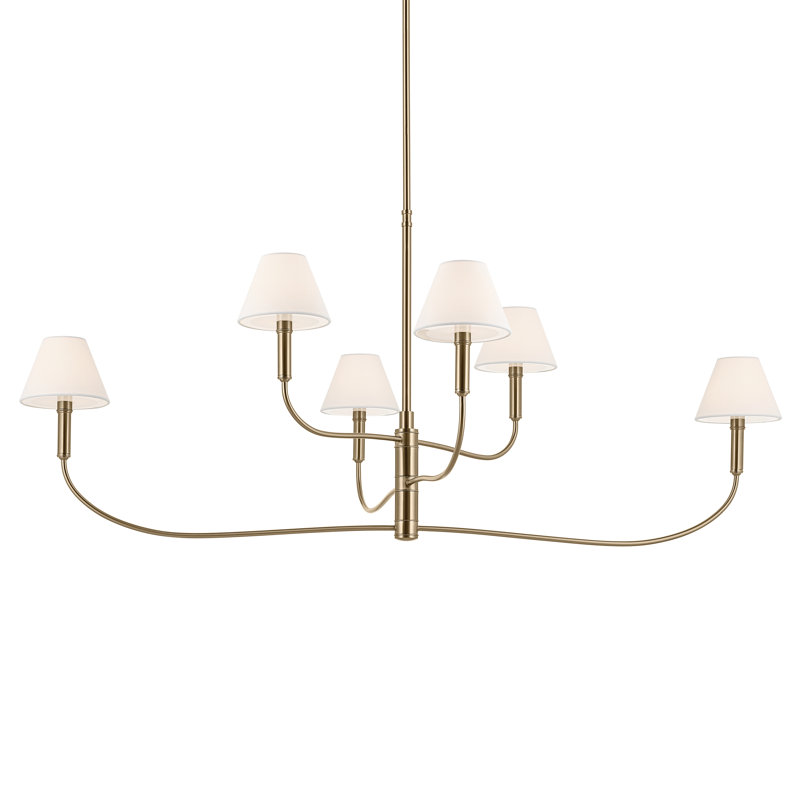  6-Light Classic Shaded Arm Chandelier, Bronze, 23.25" H x 6" W x 51.5" D