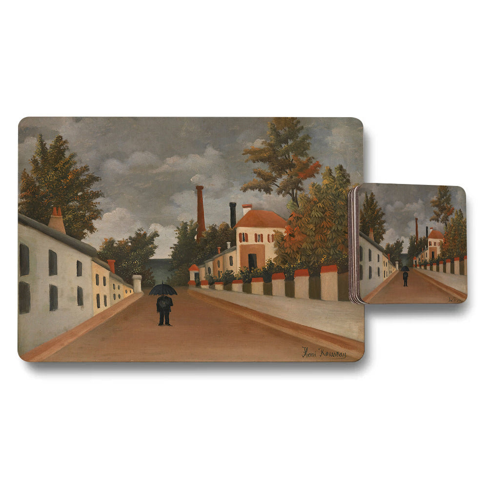 Placemat and Coaster Set With Vintage Street Scene Artwork
