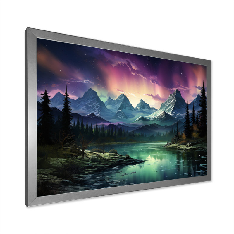 Northern Lights Celestial Symphony I sur impression sur toile, H 24 po x l 32 po x P 1 po, Cadre simple argenté