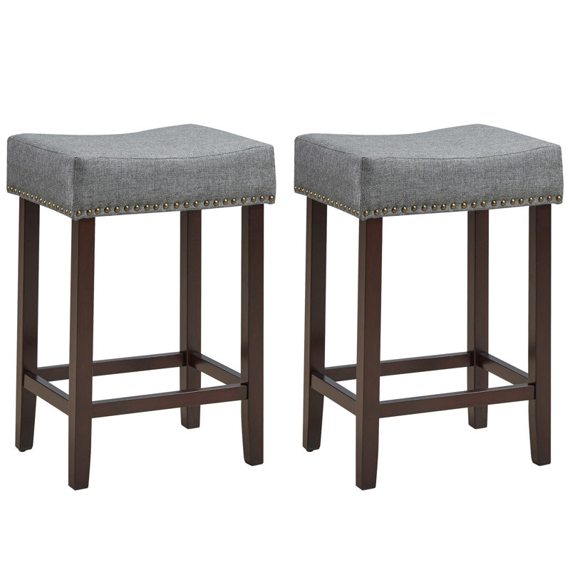 Johnee Upholstered Counter Stool, Counter Stool (24" Seat Height), Gray, Gray / Black