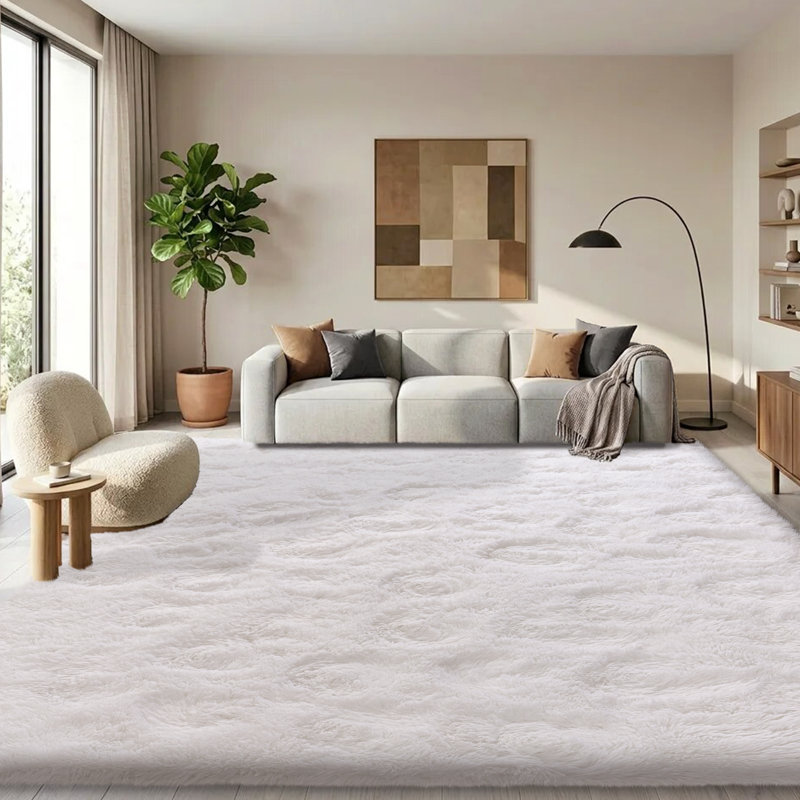 Shag Rug Soft Fluffy Cream White Indoor Area Rug for Living Room Bedroom Nursery Kids Room, Cream White, Rectangle 8' x 10'