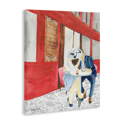 Kiss At Parisian Cafe Canvas, design by Hillary Holt