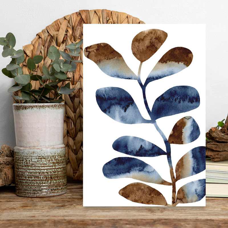 Aquarelle, feuilles, brun, 2 abstrait contemporain, plante naturelle, art mural, 18" H x 12" W