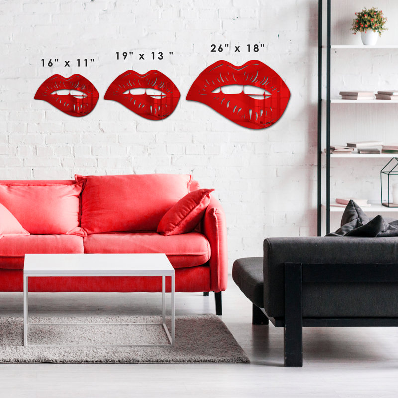 Biting Lips Modern Wall Decor, 13" H x 19" W x 1" D, Gold
