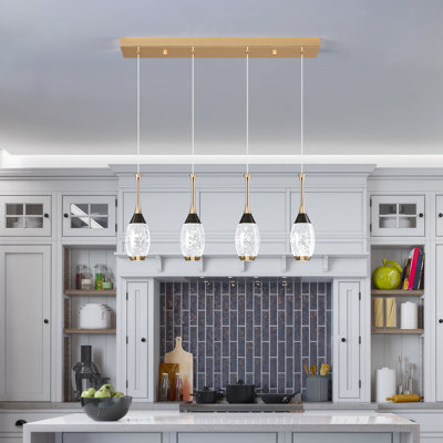 Mini Teardrop Crystal Pendant Light Black Gold Pendant Lights LED Dimmable Pendant Lighting for Bedroom Kitchen Island Dining Room(4-Light)