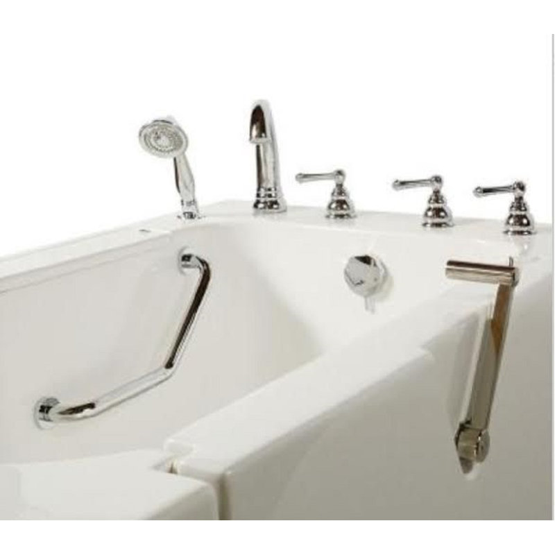 52'' x 30'' Fiberglass Bathtub with Faucet, White, Right