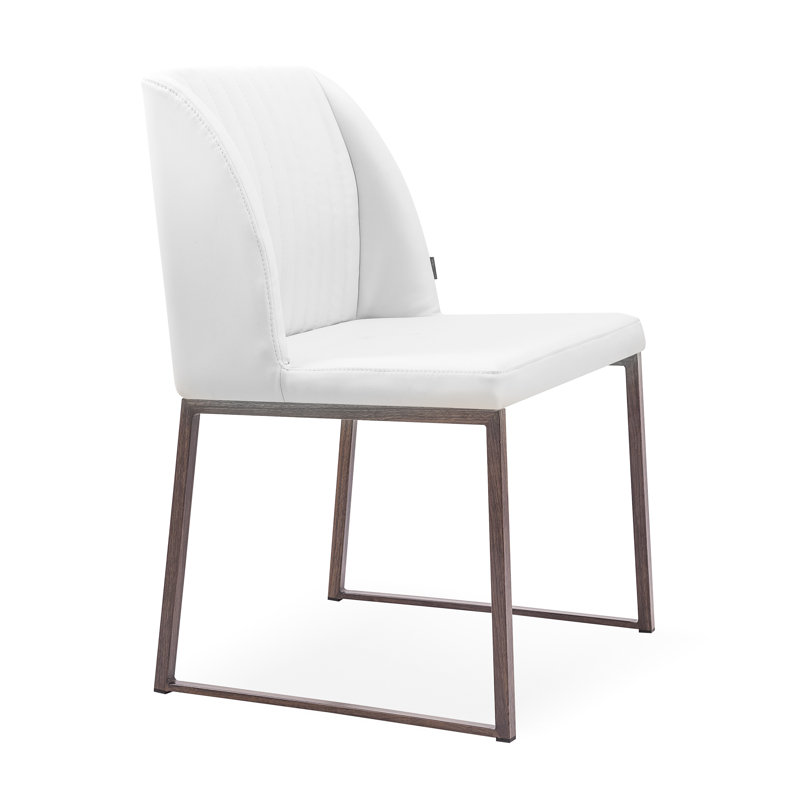 Dejonae 18.5'' H Leatherette Upholstered Side Chair, White/Brown