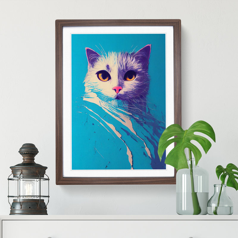 Smudged Cat - Single Picture Frame Print, 46cm H x 34cm W x 2cm D, Walnut