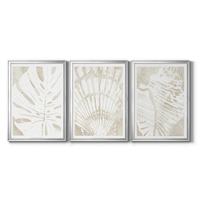 Lin tropical silhouette I - Toile tendue avec châssis sur mesure - 3 pièces, H 39 po x l 81 po, Argent argent