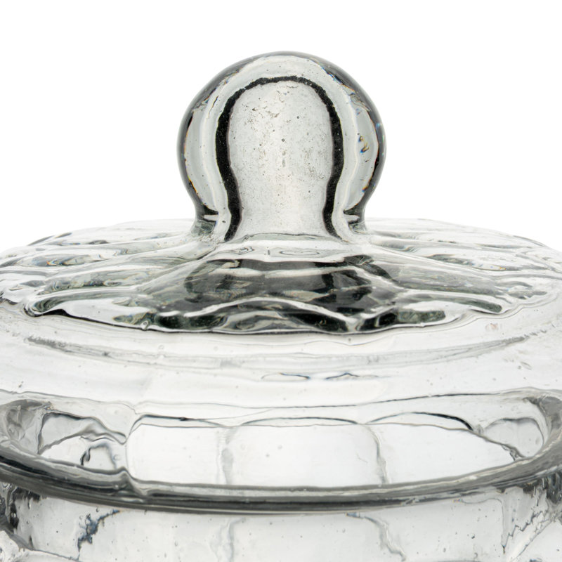 Pot en verre nervuré avec couvercle, 6.25" D x 6.25" H