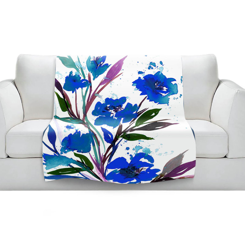 Couverture en sherpas douce posies blue, l 68 po x L 80 po