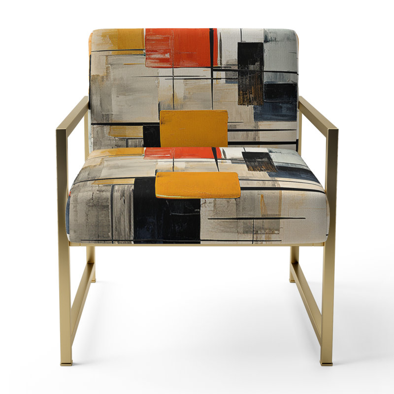 Illusions Abstract Shapes - Chaise d'appoint rembourrée à motif abstrait, Doré