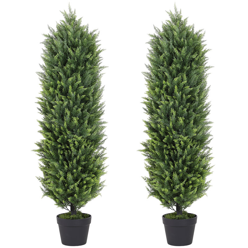 Faux cèdre arbre topiaire UV en pot, 48" H x 9.3" W  x 6.3" D