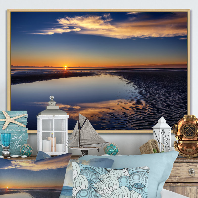 Pittoresque paysage marin - art nautique et côtier sur toile, H 16 po x l 32 po x P 0,1 po, Toile avec cadre flottant brun