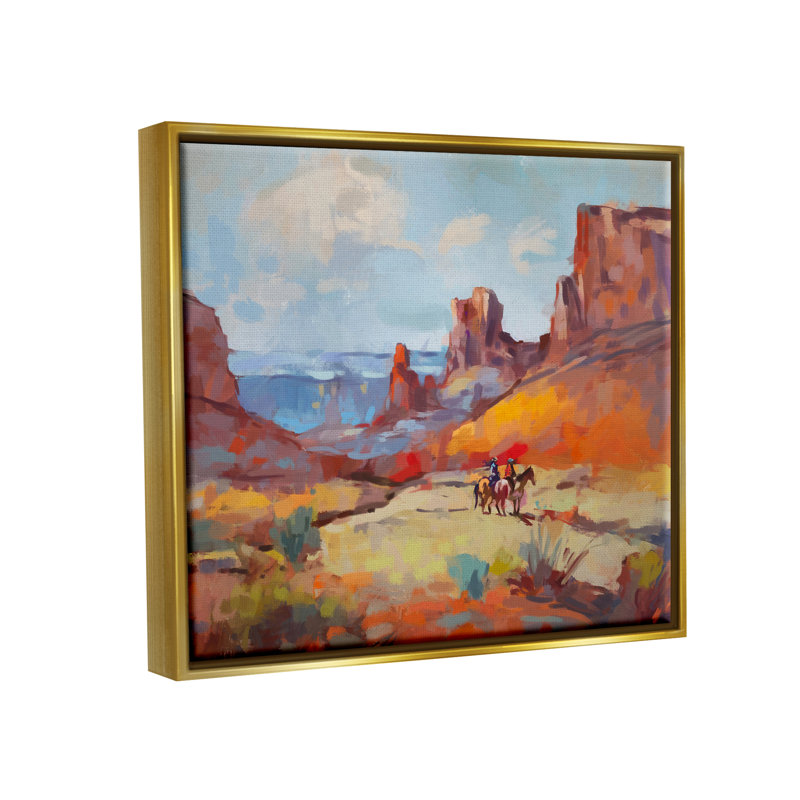 Peinture de Cowboys Bb-211-Floater Canyon par Ziwei Li, H 17 po x l 21 po x P 1,7 po, Cadre flottant métallique doré