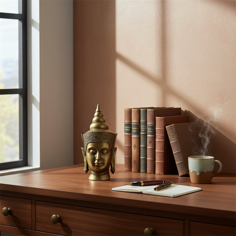 Polyresin Buddha Head Statue, Peaceful Buddha Face Decor for Home