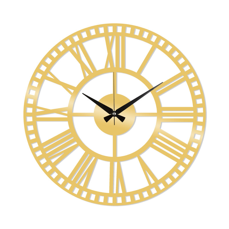 Elegant 48 x 48 cm Decorative Metal Wall Clock, Gold Finish, 100% Metal, Thickness: 0.06 inches | Silent Mechanism, Easy Wall Hanging | Perfect for Living Room, Office, or Bedroom Decor, Stylish and Functional