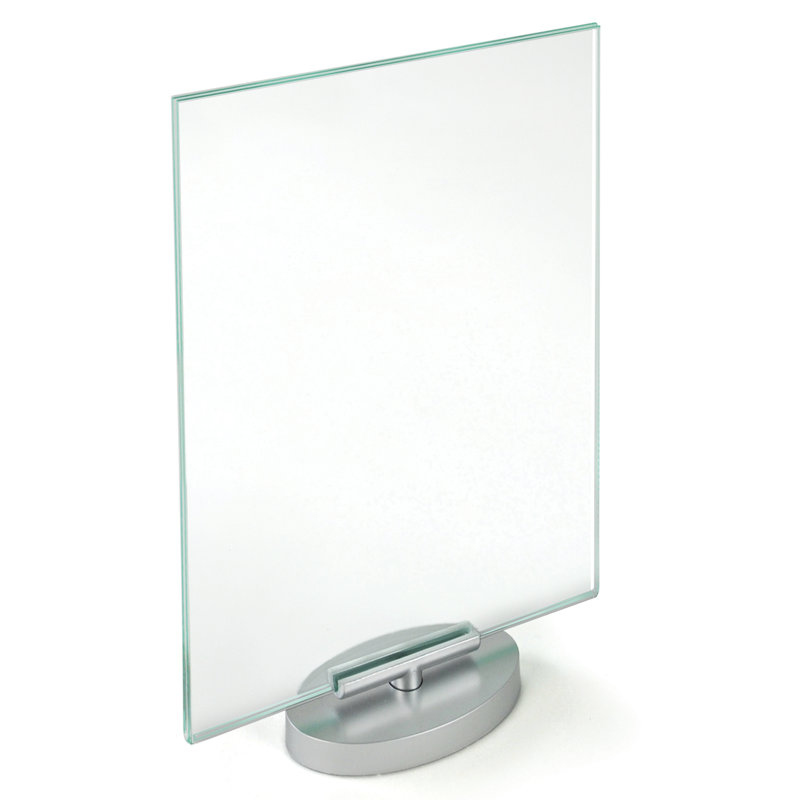 Clear Acrylic Double-Sided Rotating Desktop Sign Holder with Silver Base