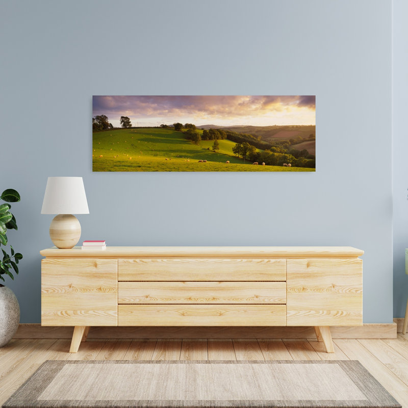 Vue en plongée de moutons paissant dans un champ, Bickleigh, Mid Devon, Devon, Angleterre, paysage contemporain abstrait, art mural