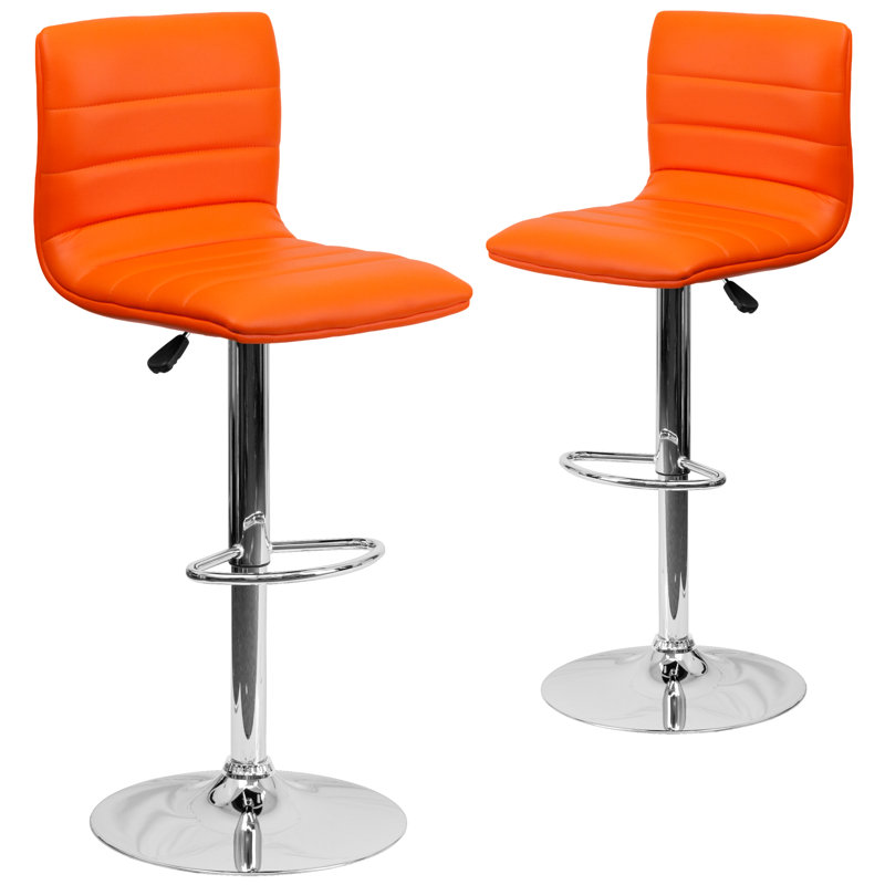 Clift Modern Upholstered Adjustable-Height Barstool with Footrest, Orange Vinyl, 2
